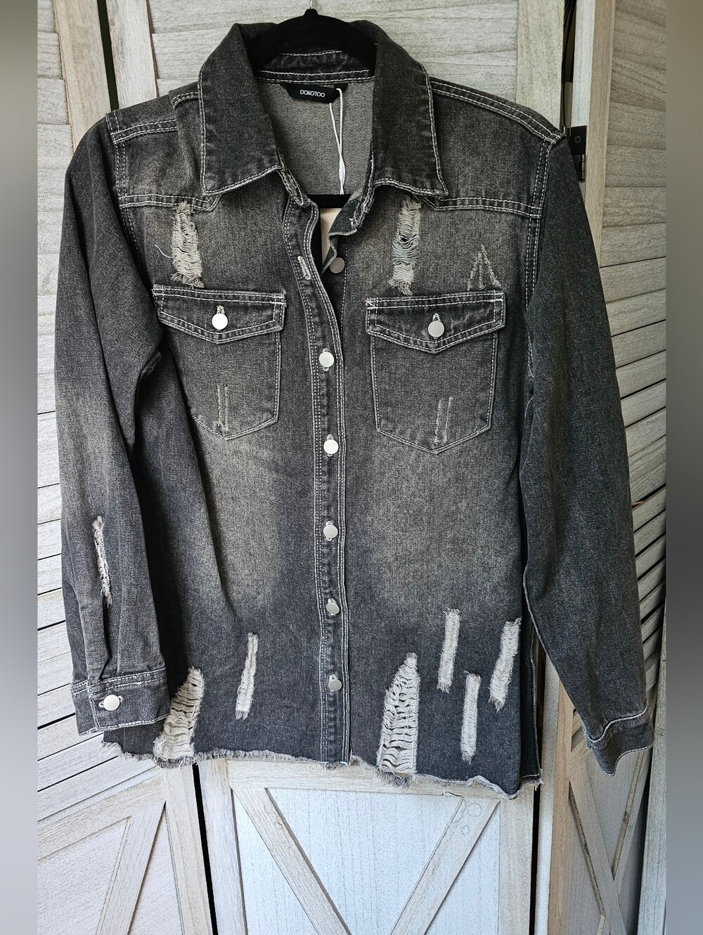 NWT Dokotoo Distressed Black/Charcoal Denim Shacket